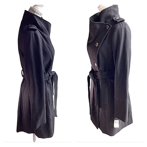 Wool Double Breasted Trench Wrap Coat. H3 - Picture 3 of 16